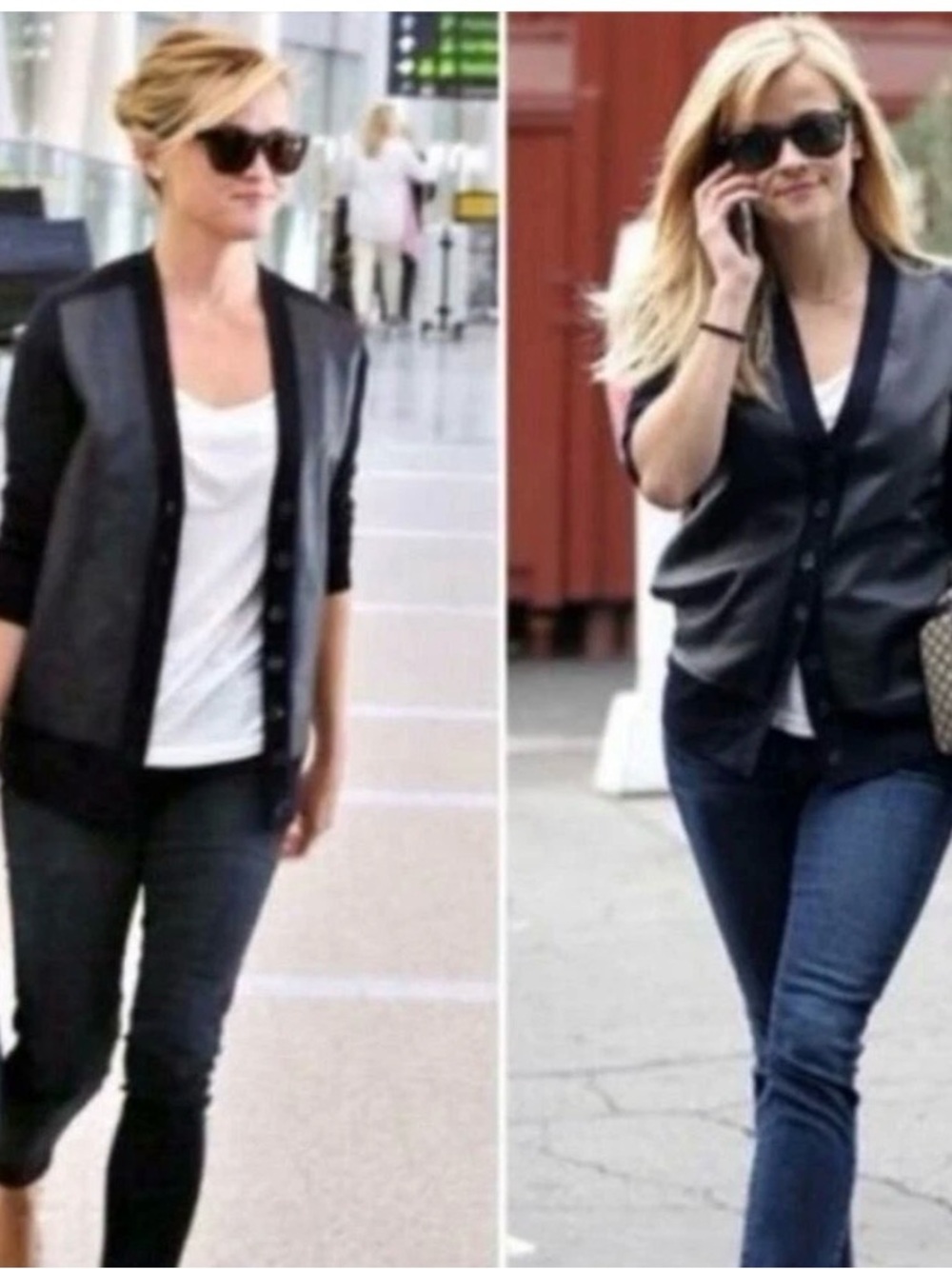 Y2K J. Crew Collection Minimalist Black Merino Wool Leather Cardigan S M